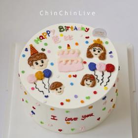 手绘家人卡通蛋糕