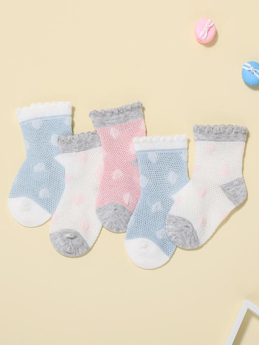 小米米配饰婴幼儿袜子儿童薄款夏季网眼袜男女宝宝透气棉袜提花袜短袜3对装 YA058 商品图7