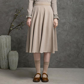 famecoco范可儿秋季显瘦花边半身裙女纯色中长款a字半裙DAB6HA003