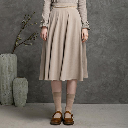 famecoco范可儿秋季显瘦花边半身裙女纯色中长款a字半裙DAB6HA003 商品图0