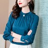 YH-138742提花真丝孔雀蓝桑蚕丝设计感提花真丝衬衣上衣 商品缩略图1