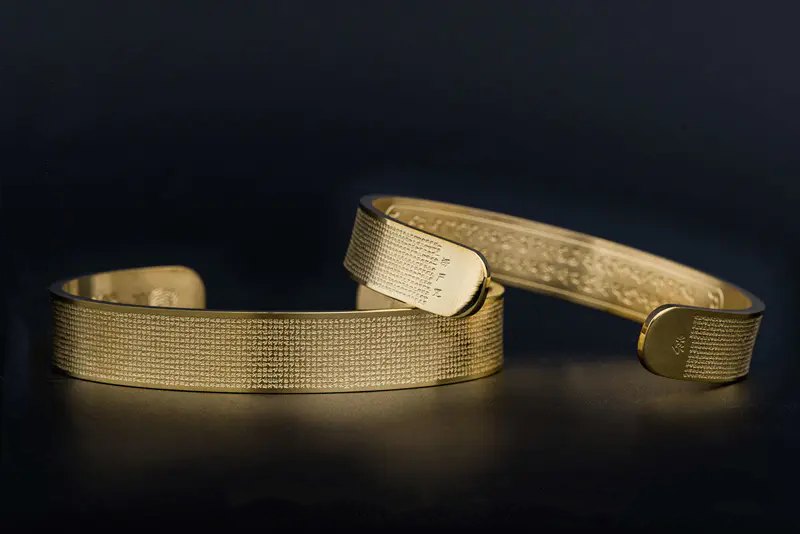 原创定制：钛钢宽手镯 精细雕刻 二合一 钛钢手镯（金色、玫瑰金）男女手镯