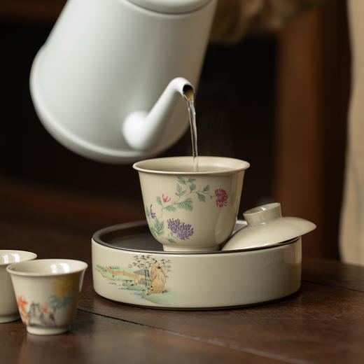 【铭道尚品】【蜜色2号单盖碗/柿子菊花草屋】口径8.3cm 高8.5cm 容量150ml 复古草木灰色釉陶瓷手抓盖碗茶杯单个家用功夫茶具中式泡茶碗 商品图3