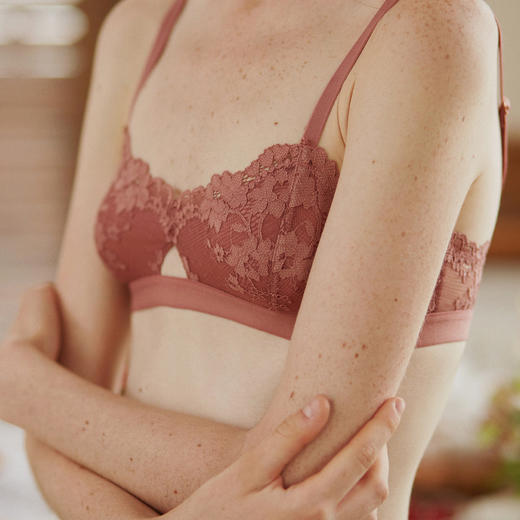 弗利少女Freelass 法式蕾丝无钢圈豆沙色小胸内衣套装 新品 商品图2