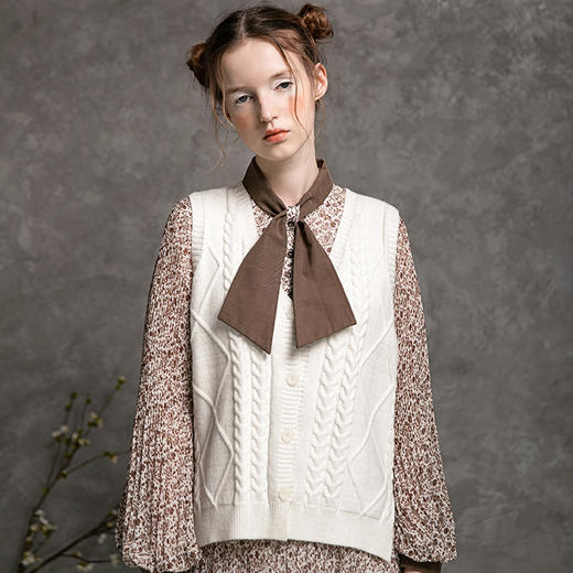 famecoco范可儿套装裙两件套秋雪纺连衣裙马甲复古时尚套装D216EA300 商品图1