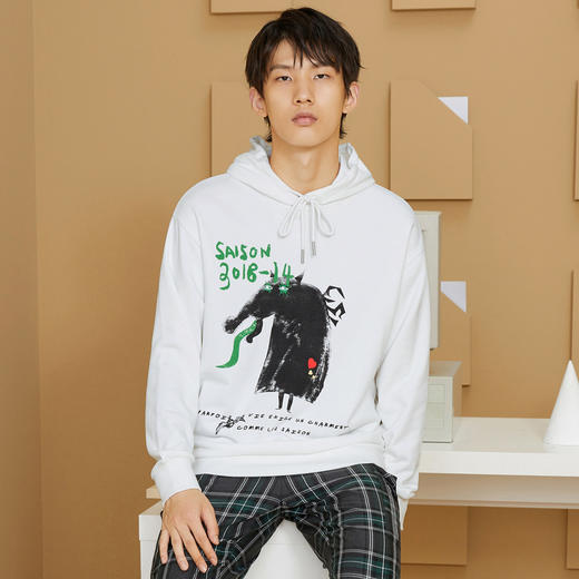 gxg.jeans男装秋卫衣男潮流ins涂鸦印花白色休闲连帽上衣 商品图1