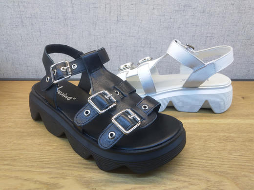 2021夏季新款豪行真皮休闲女鞋21268017时尚厚底沙滩露趾凉鞋正品 商品图2