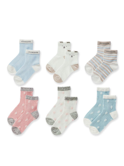 小米米配饰婴幼儿袜子儿童薄款夏季网眼袜男女宝宝透气棉袜提花袜短袜3对装 YA058 商品图6