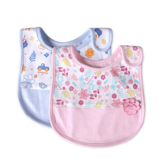 小米米配饰婴儿用品新生儿防口水儿童围兜男女宝宝魔术贴饭兜防脏围嘴2对装 商品图3