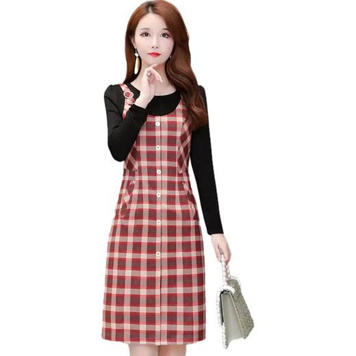YWE-XH-ST19831秋装新款修身气质减龄时尚翻领格子连衣裙 商品图5