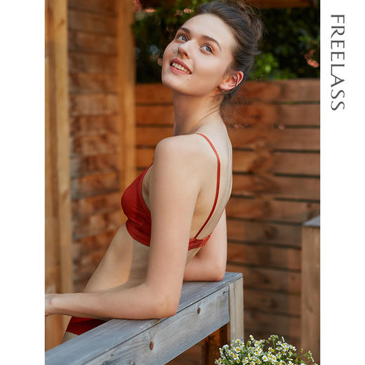 弗利少女薄款透气弹力法式内衣套装无钢圈胸罩小胸文胸乳罩本命红 商品图1