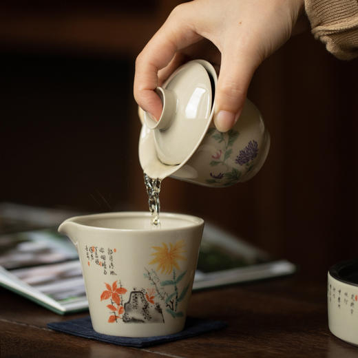 【铭道尚品】【蜜色2号单盖碗/柿子菊花草屋】口径8.3cm 高8.5cm 容量150ml 复古草木灰色釉陶瓷手抓盖碗茶杯单个家用功夫茶具中式泡茶碗 商品图4