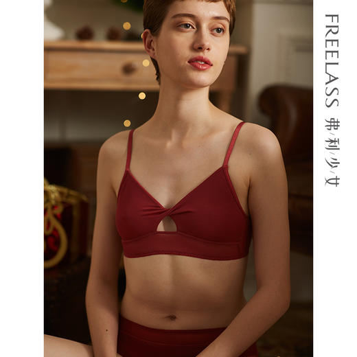 弗利少女女无钢圈法式薄款文胸原创小胸内衣套装圣诞款本命红绿 商品图2