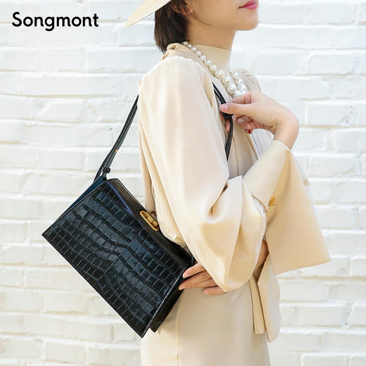 【现货】 songmont崧小号腋下包女斜挎鳄鱼纹头层牛