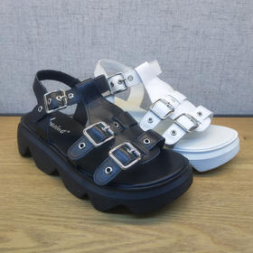 2021夏季新款豪行真皮休闲女鞋21268017时尚厚底沙滩露趾凉鞋正品