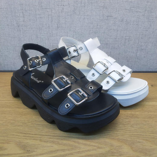 2021夏季新款豪行真皮休闲女鞋21268017时尚厚底沙滩露趾凉鞋正品 商品图0