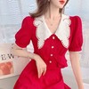 张心子「百利甜」小香风甜美红色套装裙子2021年女夏新款两件套装U210804 商品缩略图0