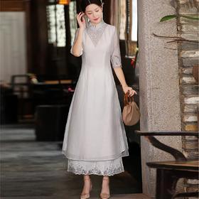 YFN21127禅服女夏中国风禅意女装收腰显瘦气质长裙日常古风裙子复古连衣裙