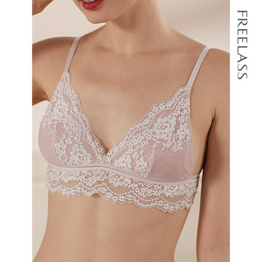 弗利少女法式蕾丝内衣女无钢圈 性感bra拼接花边文胸小胸透气胸罩 商品图1