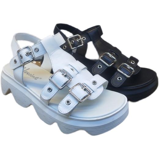 2021夏季新款豪行真皮休闲女鞋21268017时尚厚底沙滩露趾凉鞋正品 商品图4