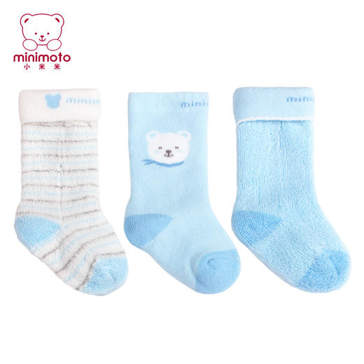 小米米配饰新生儿袜子四季加厚男女童地板袜婴儿保暖长筒毛巾袜长袜3对装 商品图1