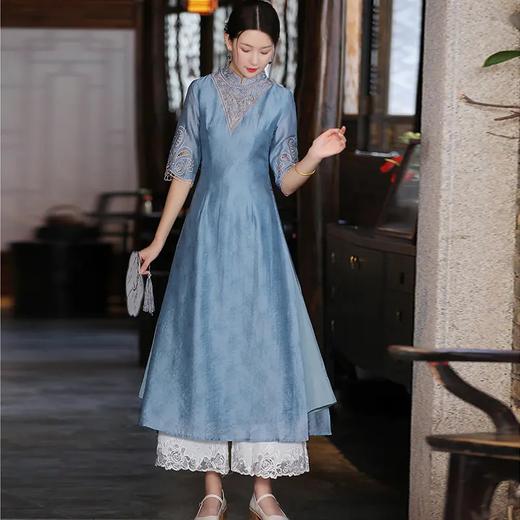 YFN21127禅服女夏中国风禅意女装收腰显瘦气质长裙日常古风裙子复古连衣裙 商品图3