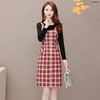 YWE-XH-ST19831秋装新款修身气质减龄时尚翻领格子连衣裙 商品缩略图2