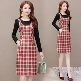 YWE-XH-ST19831秋装新款修身气质减龄时尚翻领格子连衣裙