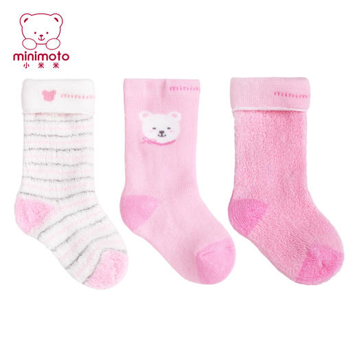 小米米配饰新生儿袜子四季加厚男女童地板袜婴儿保暖长筒毛巾袜长袜3对装 商品图0