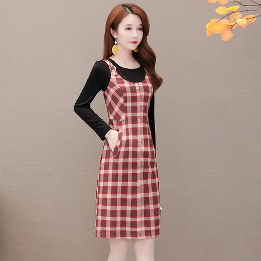 YWE-XH-ST19831秋装新款修身气质减龄时尚翻领格子连衣裙 商品图3