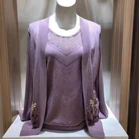 南3尚牧女圆领假两件绣花套衫