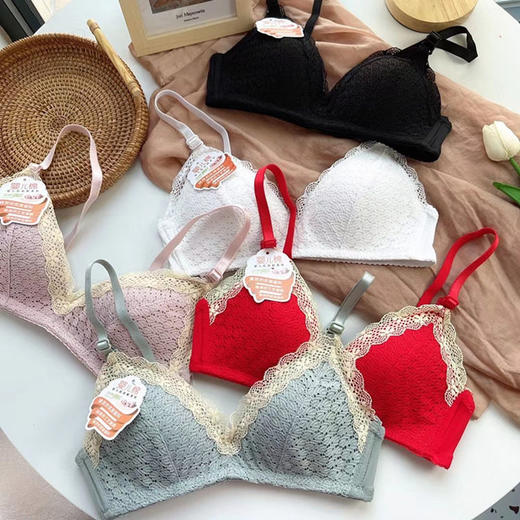 内衣蕾丝超薄少女学生内衣女无钢圈大胸显小聚拢上托三角杯 商品图0