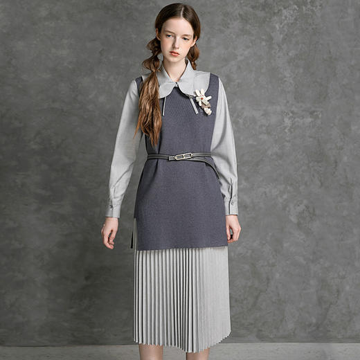 famecoco范可儿女士马甲背心针织秋季无袖纯色外搭马夹中长款D216CA301 商品图2