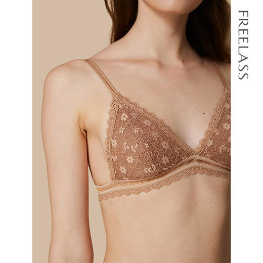 弗利少女无钢圈内衣女法式小胸少女文胸性感蕾丝浅咖色薄垫款舒适 商品图3