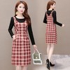 YWE-XH-ST19831秋装新款修身气质减龄时尚翻领格子连衣裙 商品缩略图1