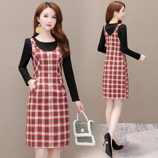 YWE-XH-ST19831秋装新款修身气质减龄时尚翻领格子连衣裙 商品图1
