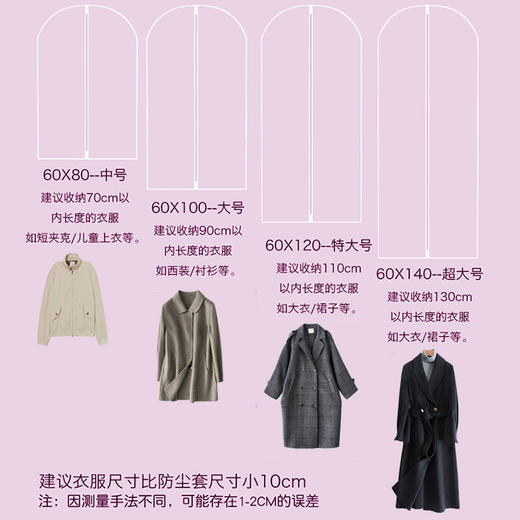 【收纳师推荐】10个装 衣服防尘罩 加厚大衣西装防尘套PEVA透明收纳挂衣袋-D仓 商品图3
