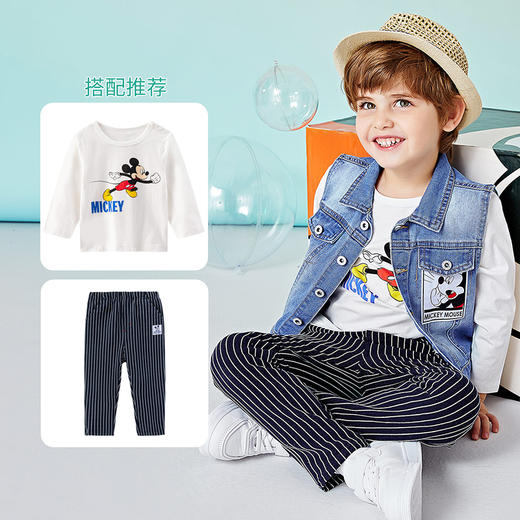 迪士尼男女童春秋时尚休闲牛仔马甲坎肩背心小外套 商品图2