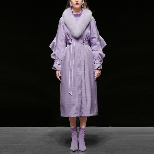 【羽绒服】新款女装粉色毛领中长款羽绒服潮收腰过膝加厚派克服外套 商品图1