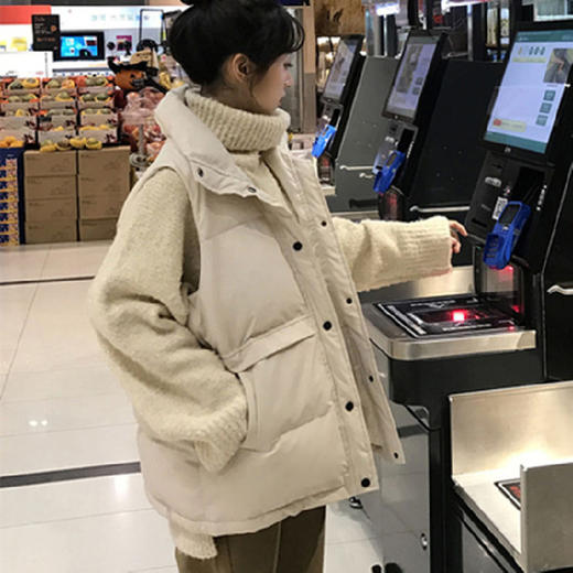【羽绒服】棉马甲女学生秋冬新款韩版原宿风时尚棉服坎肩宽松纯色马夹外套 商品图5