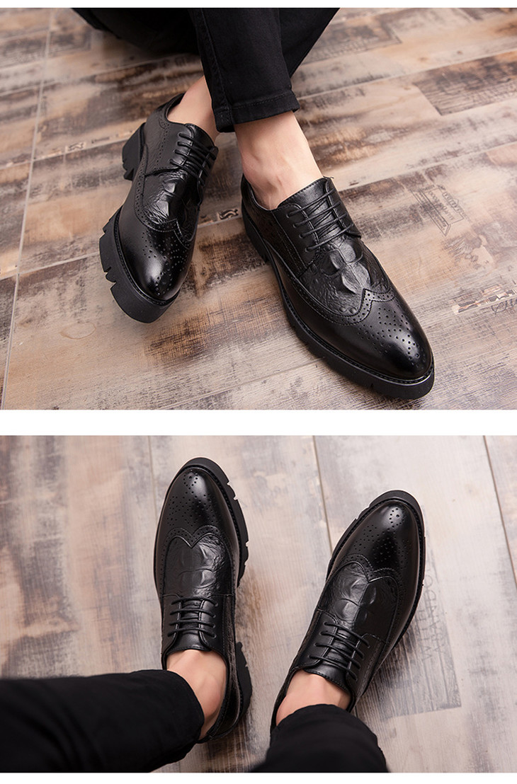 鳄鱼纹尖头皮鞋男