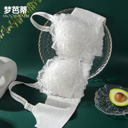 梦芭蒂刺绣内衣女夏季薄款文胸大胸显小无钢圈乳胶胸罩柠檬甜心 商品图1
