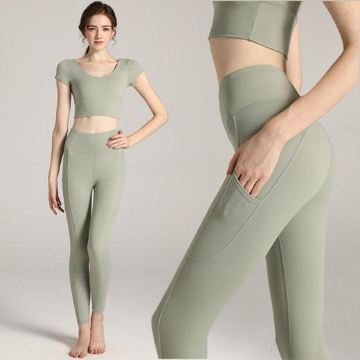 【班列精选】LULU瑜伽服套装  短袖健身服健美操上装套装上衣+长裤 商品图9