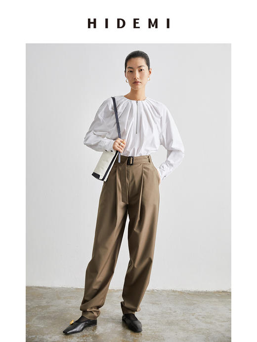 HIDEMI本期必入拉链褶皱廓形衬衫 黑色/白色 商品图3