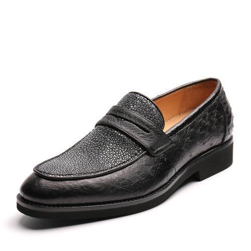 【21春夏新品】UROK新款珍珠鱼皮男士防滑耐磨商务乐福鞋个性时尚潮流男鞋 商品图3