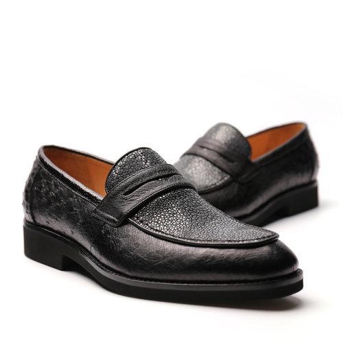 【21春夏新品】UROK新款珍珠鱼皮男士防滑耐磨商务乐福鞋个性时尚潮流男鞋 商品图4