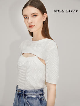 Miss Sixty2021秋季新款毛针织衫女套头假两件白色6N3RJ4780000