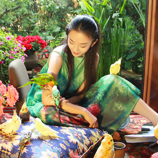 雀之灵花鸟连衣裙 | 杨丽萍老师同款 | 绿色清新 浅蓝色显白 | 现货加急发 商品图4