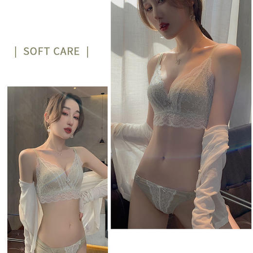 黛唯梵新款无钢圈蕾丝胸罩女小胸聚拢内衣女防下垂上托调整型美背文胸套装 商品图3