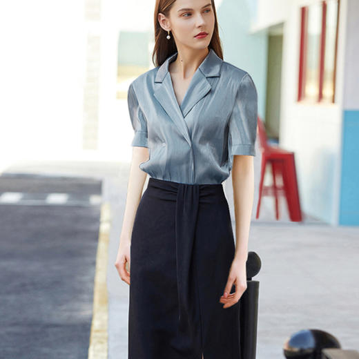 IWY/ 高端浅蓝色衬衫时尚修身显瘦套裙女商务通勤上班气质女神193079B1+25B1 商品图5